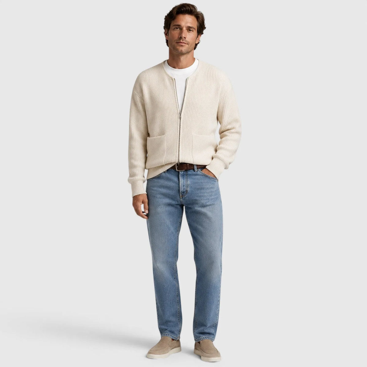 Cardigan met rits en ronde hals
