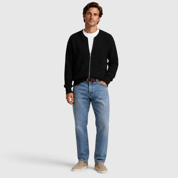 Cardigan met rits en ronde hals