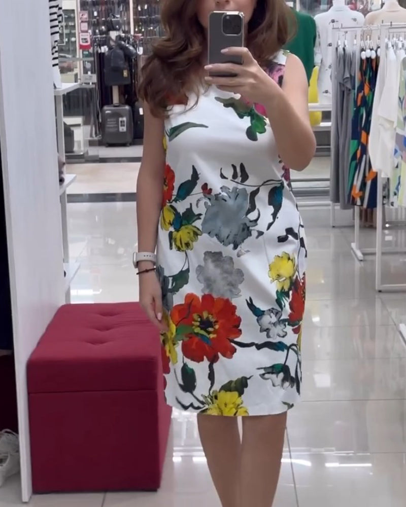 Mouwloze elegante jurk met bloemenprint in de kleur Wit voor dames in stijl ideaal voor de zomer.