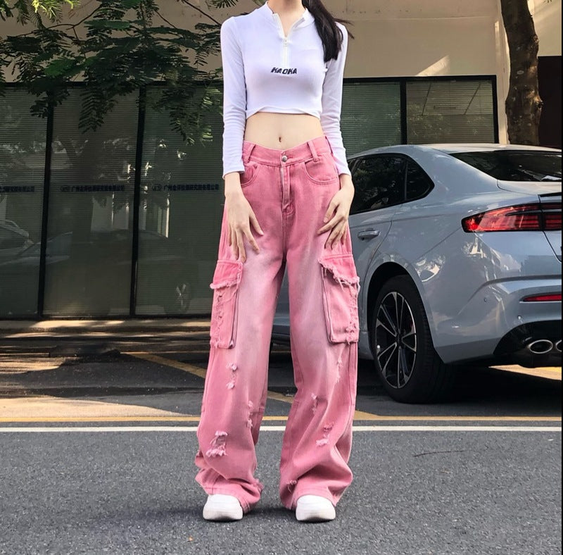 Neriah | Roze gewassen jeans in de kleur Roze voor dames in stijl ideaal voor de zomer.