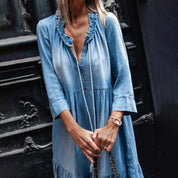 Nina | Comfortabele Maxijurk in de kleur Blauw voor dames in stijl ideaal voor de lente.
