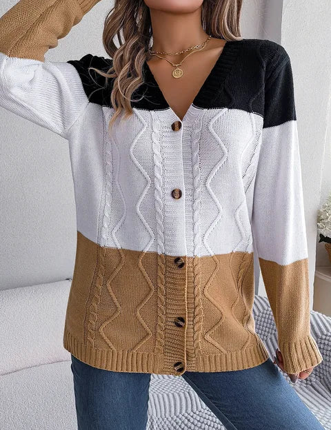 Nina | Elegant lang mouw V-hals vest in de kleur Khaki voor dames in Smart-casual stijl geschikt voor alle seizoenen.