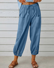 Nina | Losse broek met hoge taille in de kleur Blauw voor dames in Smart-casual stijl ideaal voor de herfst.