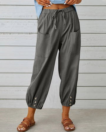 Nina | Losse broek met hoge taille in de kleur Donkergrijs voor dames in Smart-casual stijl ideaal voor de herfst.