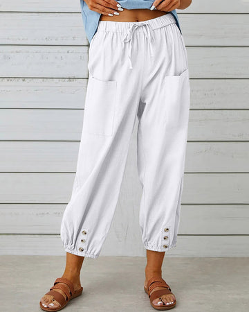 Nina | Losse broek met hoge taille in de kleur Wit voor dames in Smart-casual stijl ideaal voor de herfst.