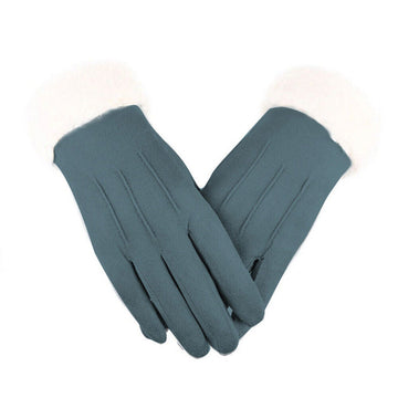 Nina | Stijlvolle fluwelen leren handschoenen in de kleur Blauw voor dames in stijl ideaal voor de winter