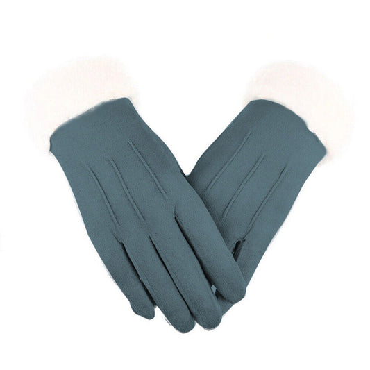 Nina | Stijlvolle fluwelen leren handschoenen in de kleur Blauw voor dames in stijl ideaal voor de winter