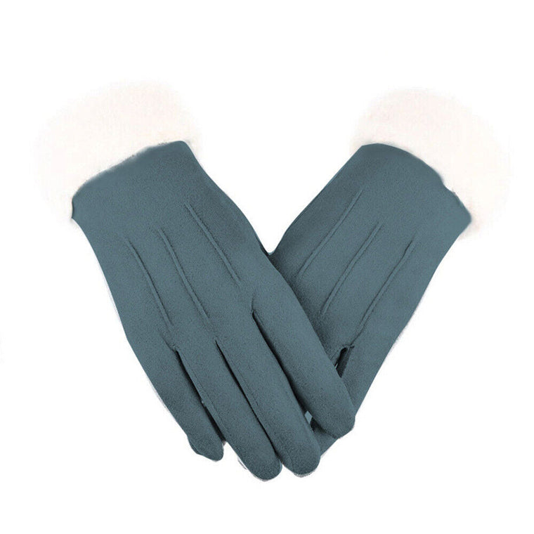 Nina | Stijlvolle fluwelen leren handschoenen in de kleur Blauw voor dames in stijl ideaal voor de winter