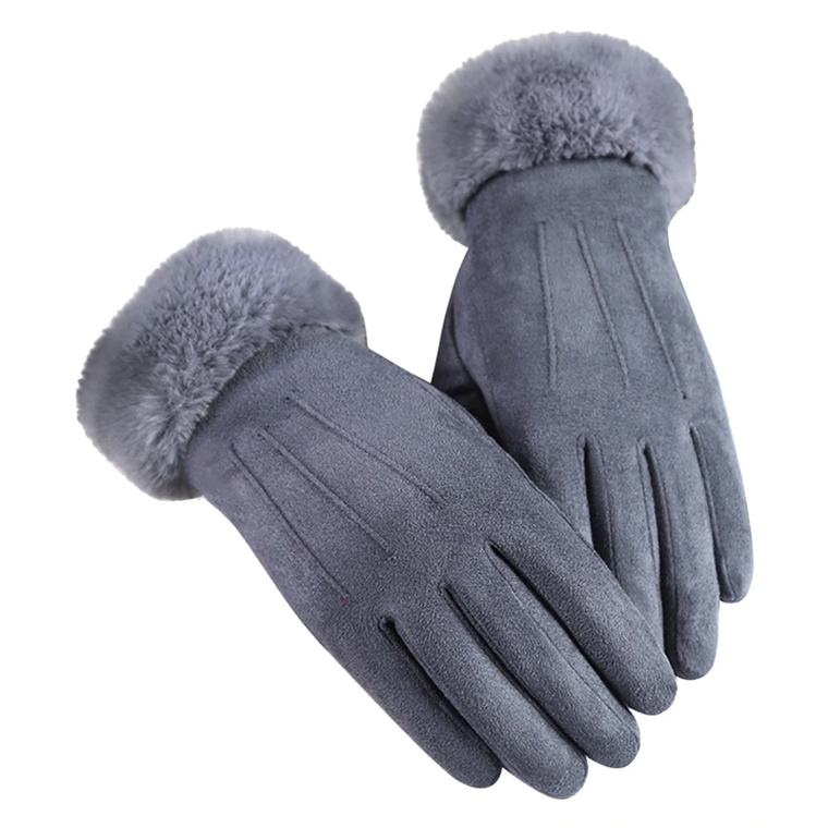 Nina | Stijlvolle fluwelen leren handschoenen in de kleur Grijs voor dames in stijl ideaal voor de winter