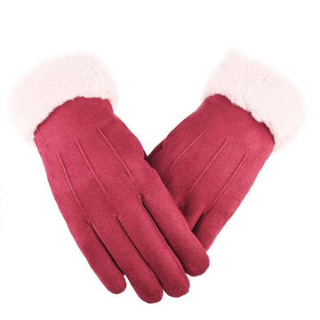 Nina | Stijlvolle fluwelen leren handschoenen in de kleur Rood voor dames in stijl ideaal voor de winter