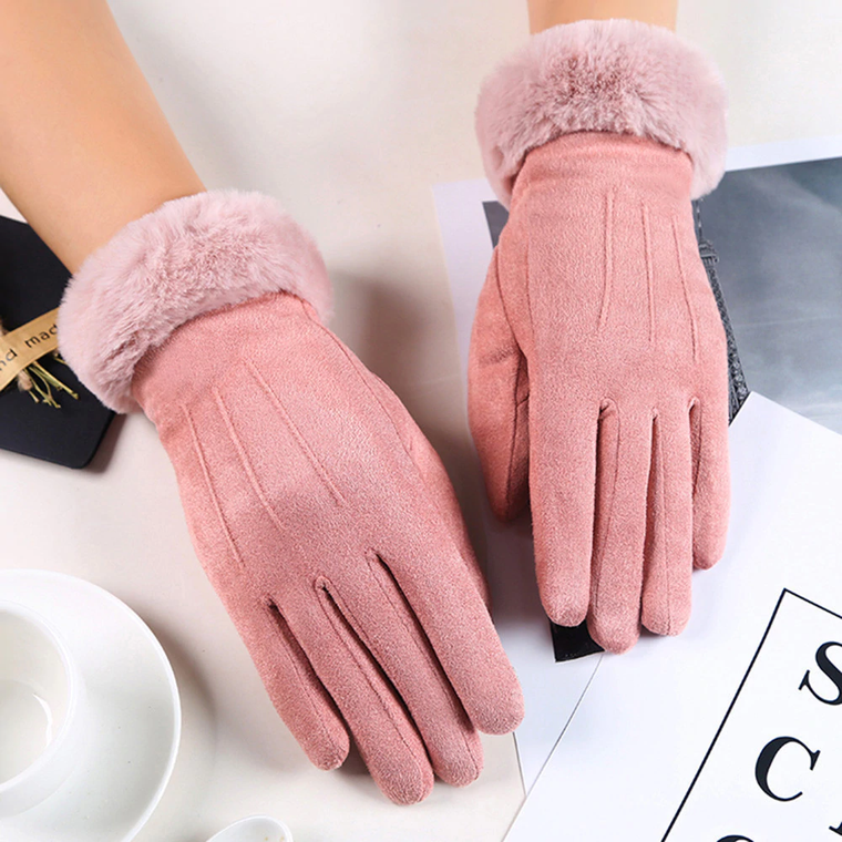 Nina | Stijlvolle fluwelen leren handschoenen in de kleur Roze voor dames in stijl ideaal voor de winter