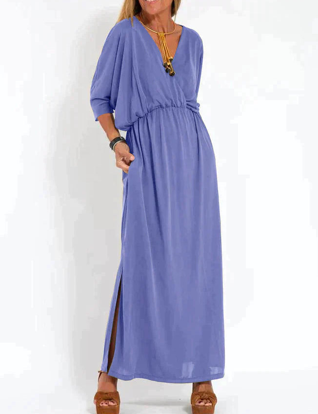 Nina | Zwarte elegante maxi-jurk in de kleur Blauw voor dames in stijl ideaal voor de herfst.