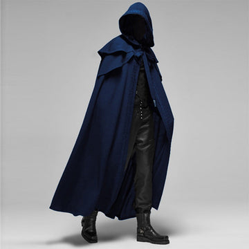 Noa | Gotische cape met capuchon in de kleur Blauw voor dames in stijl ideaal voor de herfst.