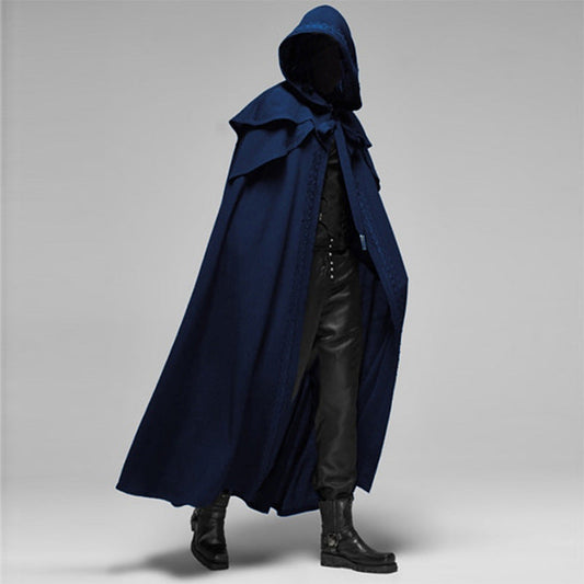 Noa | Gotische cape met capuchon in de kleur Blauw voor dames in stijl ideaal voor de herfst.
