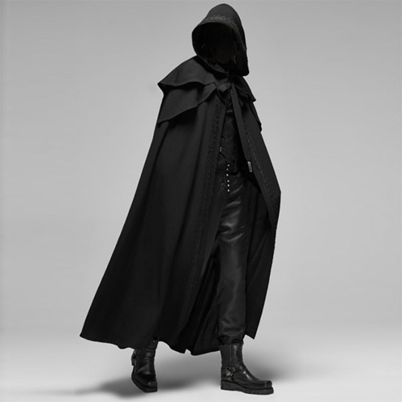 Noa | Gotische cape met capuchon in de kleur Zwart voor dames in stijl ideaal voor de herfst.