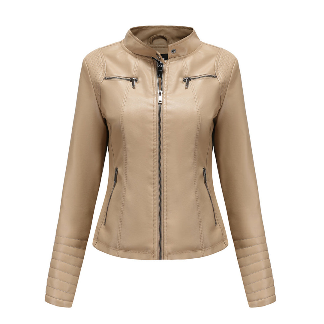 Noa | Stijlvolle leren jas in de kleur Abrikoos voor dames in stijl ideaal voor de herfst.