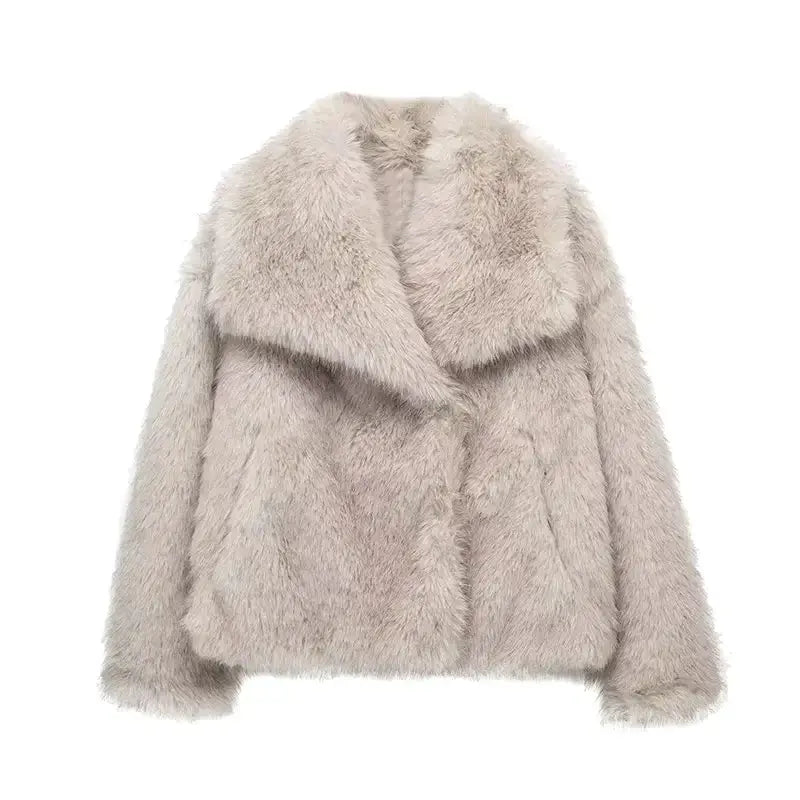 Noa | Warme Manteljas van bont in de kleur Beige voor dames in Lounge stijl ideaal voor de winter