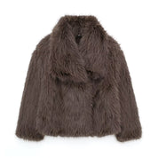 Noa | Warme Manteljas van bont in de kleur Bruin voor dames in Lounge stijl ideaal voor de winter