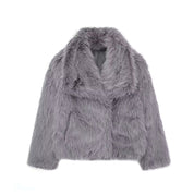 Noa | Warme Manteljas van bont in de kleur Grijs voor dames in Lounge stijl ideaal voor de winter