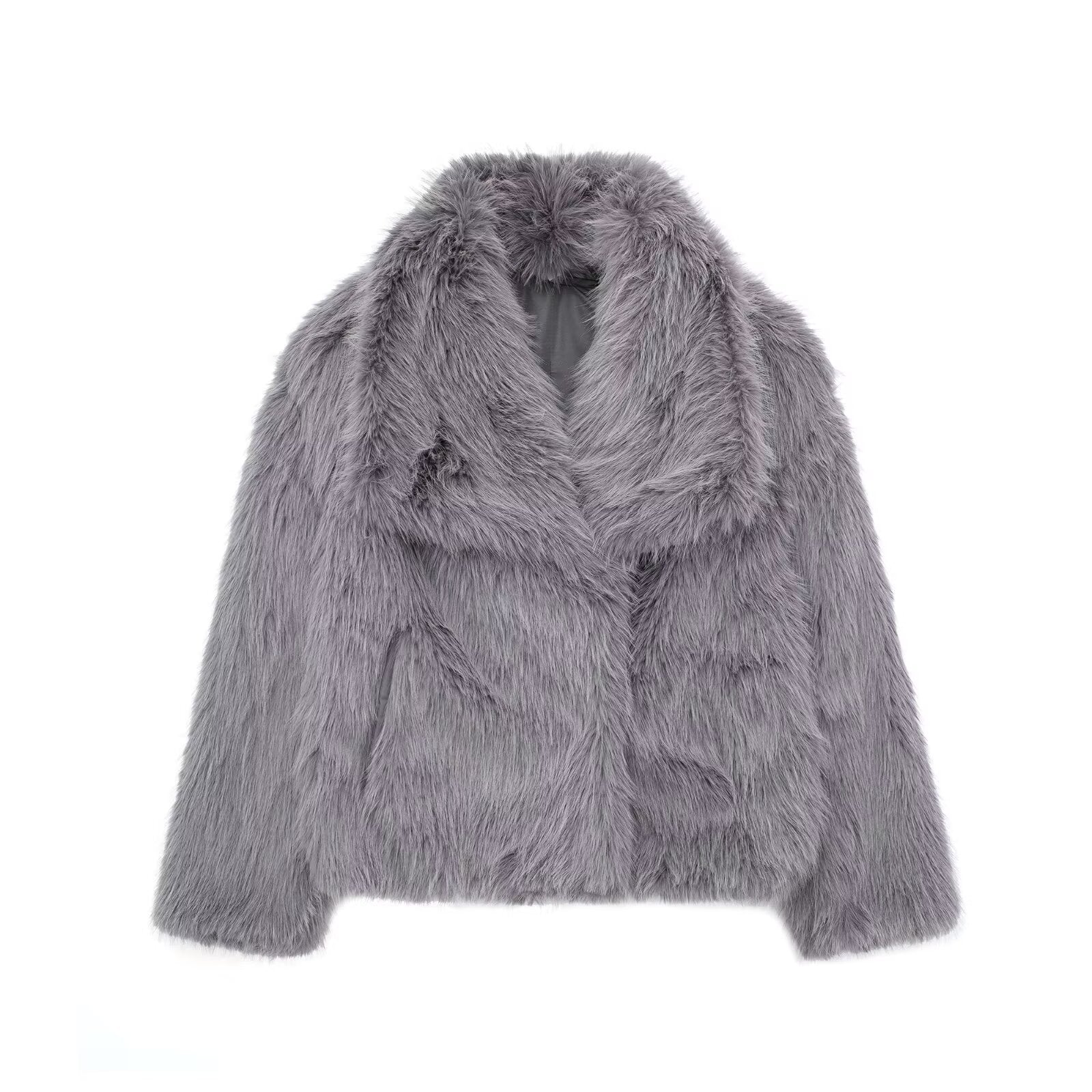 Noa | Warme Manteljas van bont in de kleur Grijs voor dames in Lounge stijl ideaal voor de winter