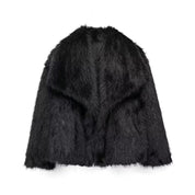 Noa | Warme Manteljas van bont in de kleur Zwart voor dames in Lounge stijl ideaal voor de winter