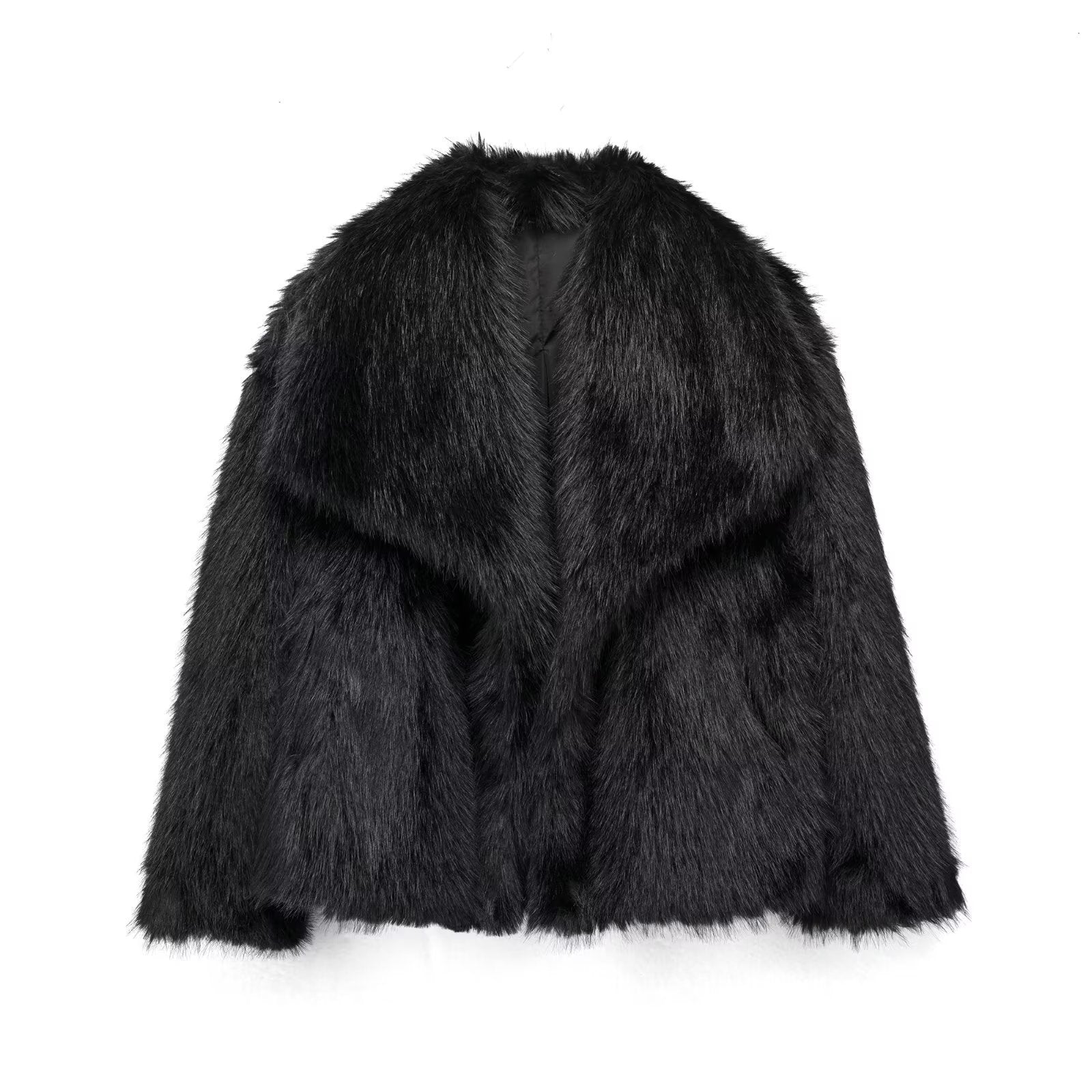 Noa | Warme Manteljas van bont in de kleur Zwart voor dames in Lounge stijl ideaal voor de winter