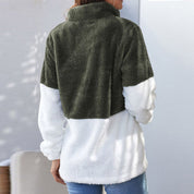 Patchwork bont coltrui met rits dames trui in de kleur Khaki voor dames in stijl ideaal voor de herfst.