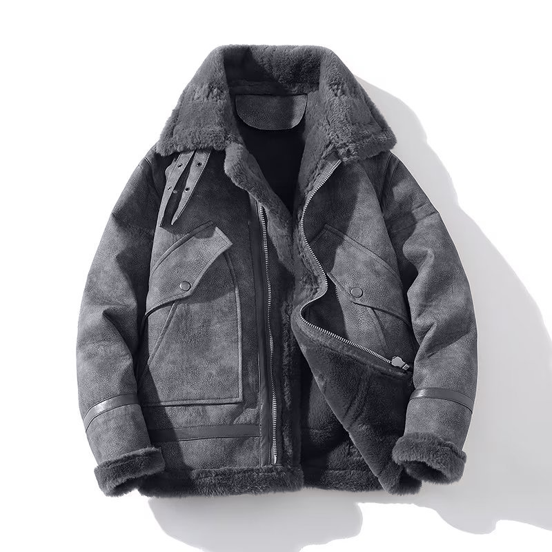 Patrick | Heren sherpa rand bomberjack in de kleur Grijs voor heren in Lounge stijl ideaal voor de winter