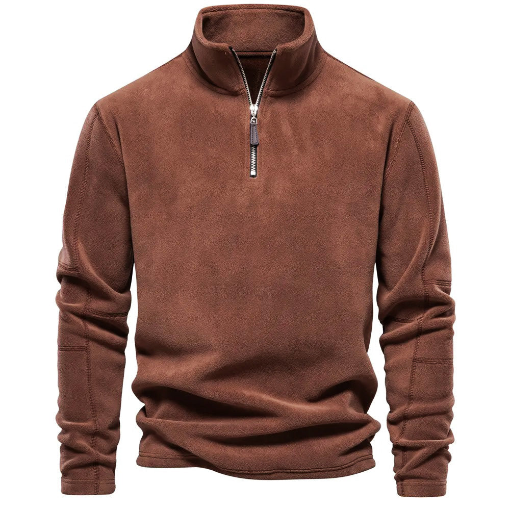 Pieter | Dikke Fleecetrui met rits in de kleur Bruin voor heren in Lounge stijl ideaal voor de winter