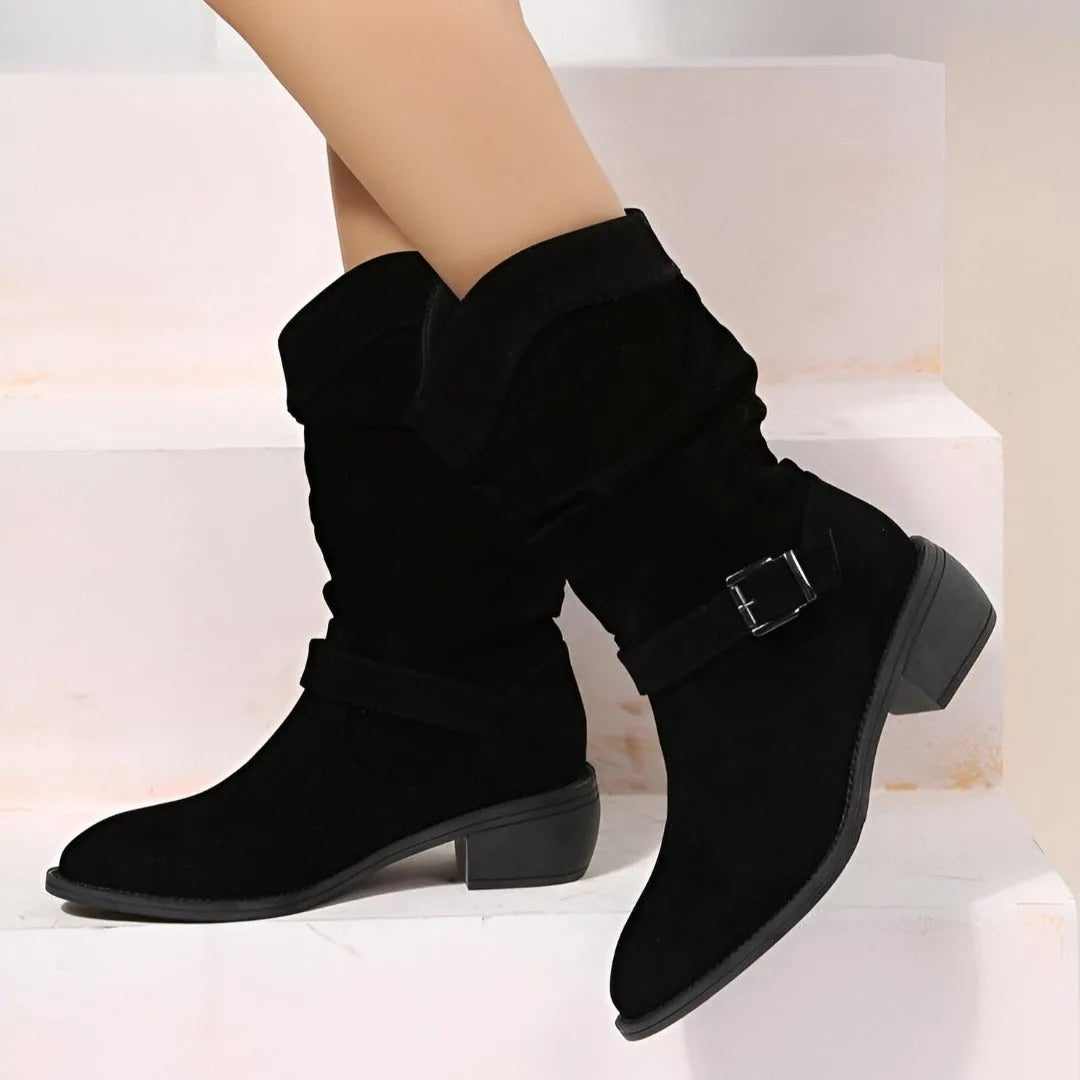 Zwarte mid-calf laarzen met gesp