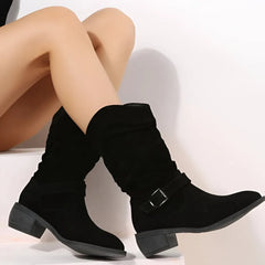 Zwarte mid-calf laarzen met gesp