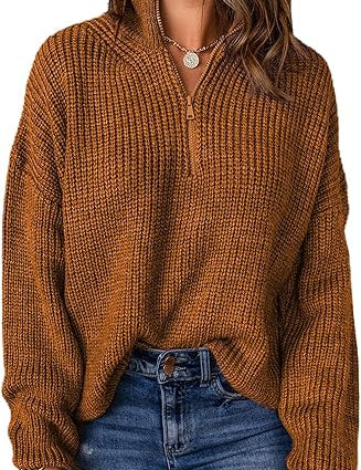 Polo trui met V-hals in de kleur Bruin voor dames in stijl ideaal voor de herfst.