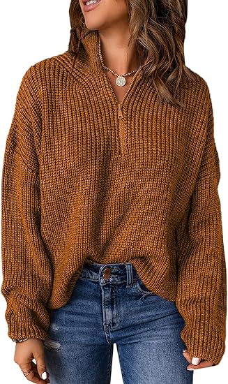 Polo trui met V-hals in de kleur Bruin voor dames in stijl ideaal voor de herfst.