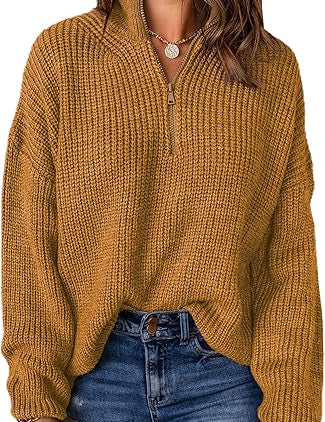 Polo trui met V-hals in de kleur Khaki voor dames in stijl ideaal voor de herfst.