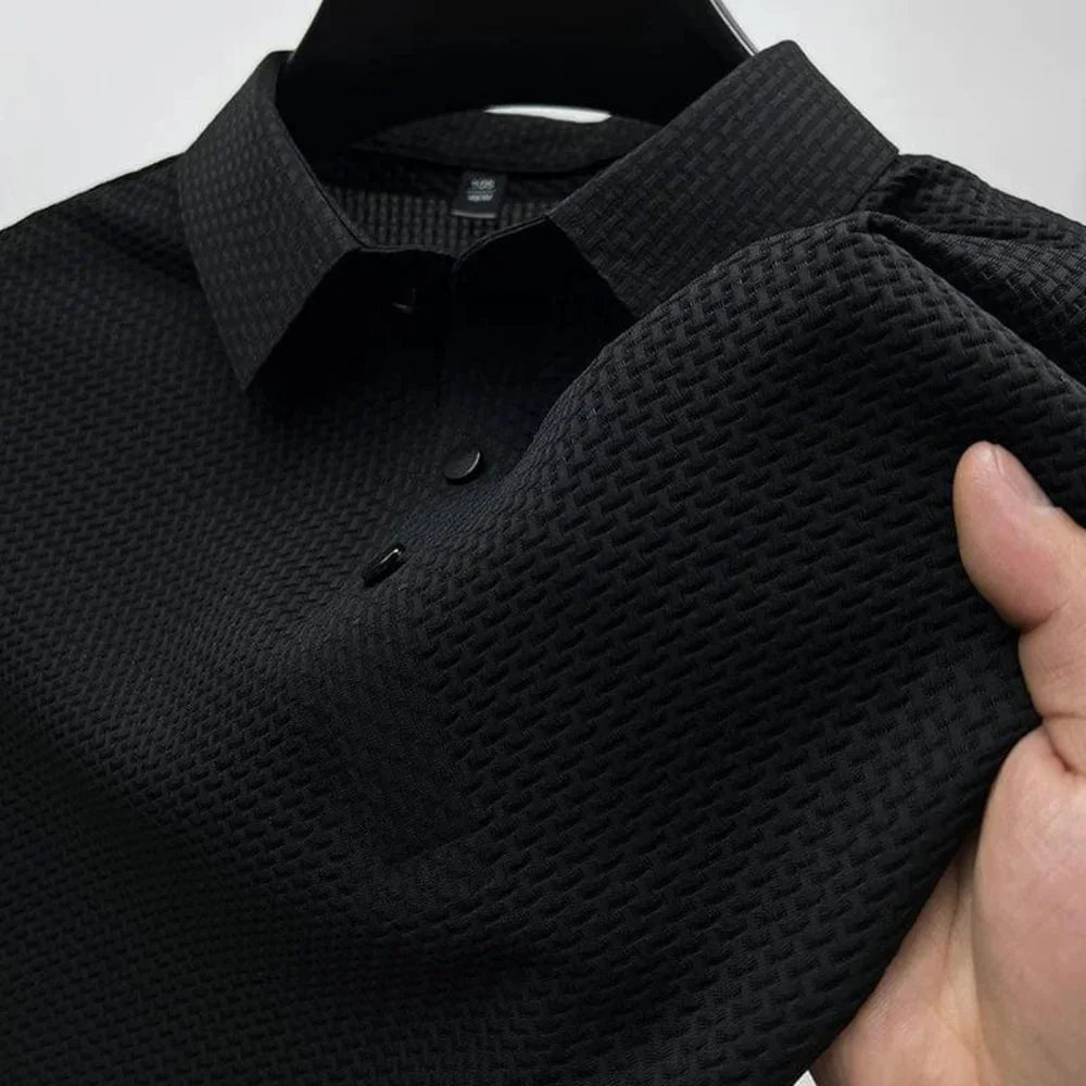 Quentin | Zijden polo (anti-kreuk) in de kleur Zwart voor in stijl geschikt voor alle seizoenen.
