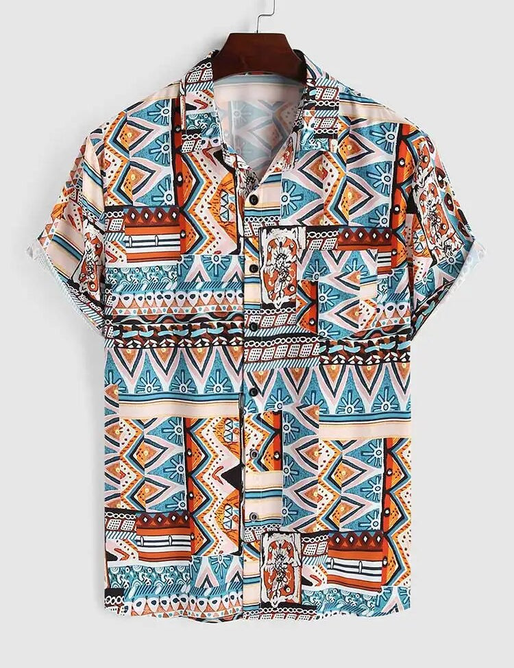 Rachella | Zomers etnisch shirt in de kleur Blauw voor heren in stijl ideaal voor de zomer.