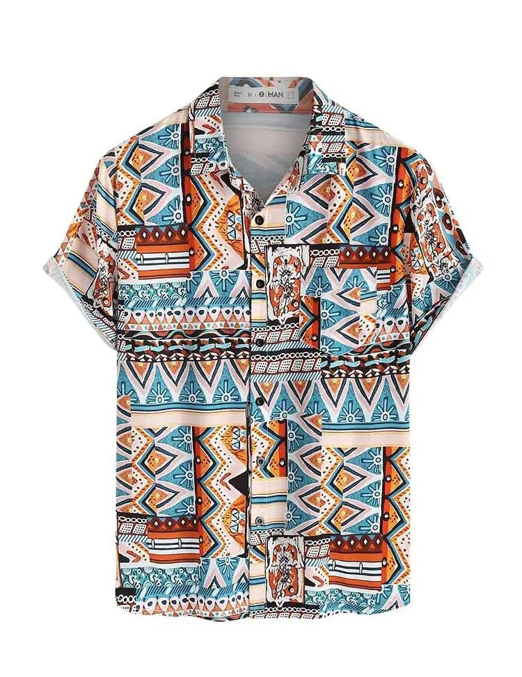 Rachella | Zomers etnisch shirt in de kleur Blauw voor heren in stijl ideaal voor de zomer.