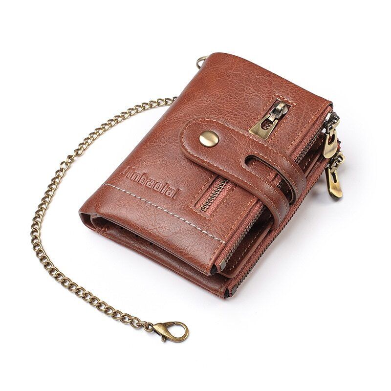 Retro Leren Portemonnee | Met stoere ketting! in de kleur Bruin voor heren in stijl geschikt voor alle seizoenen.