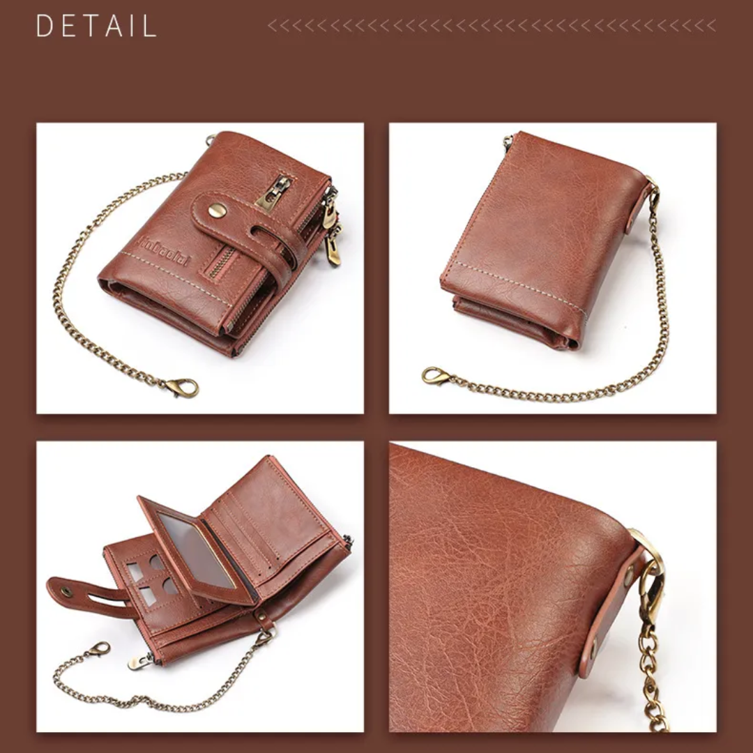 Retro Leren Portemonnee | Met stoere ketting! in de kleur Zwart voor heren in stijl geschikt voor alle seizoenen.