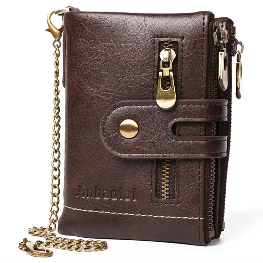 Retro Leren Portemonnee | Met stoere ketting! in de kleur Zwart voor heren in stijl geschikt voor alle seizoenen.