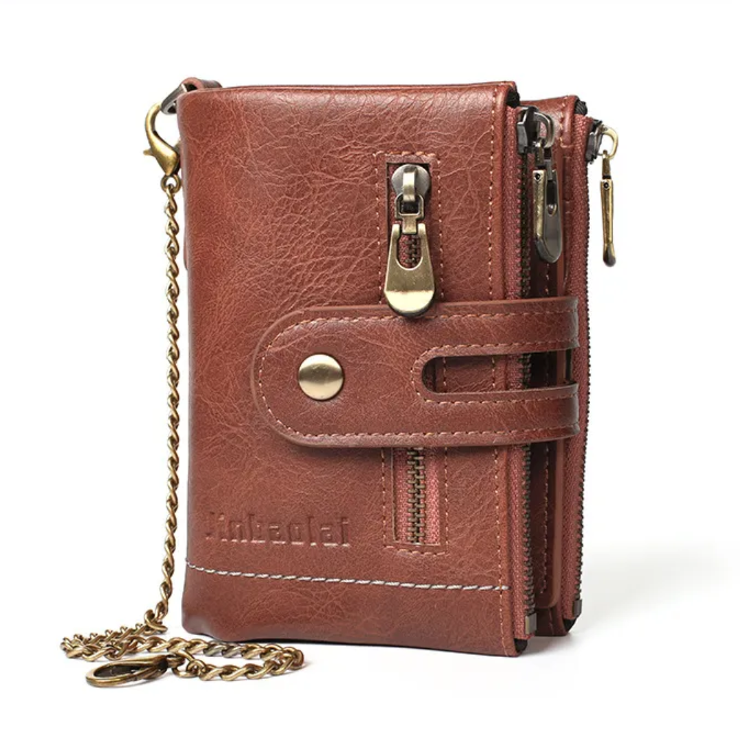 Retro Leren Portemonnee | Met stoere ketting! in de kleur Zwart voor heren in stijl geschikt voor alle seizoenen.