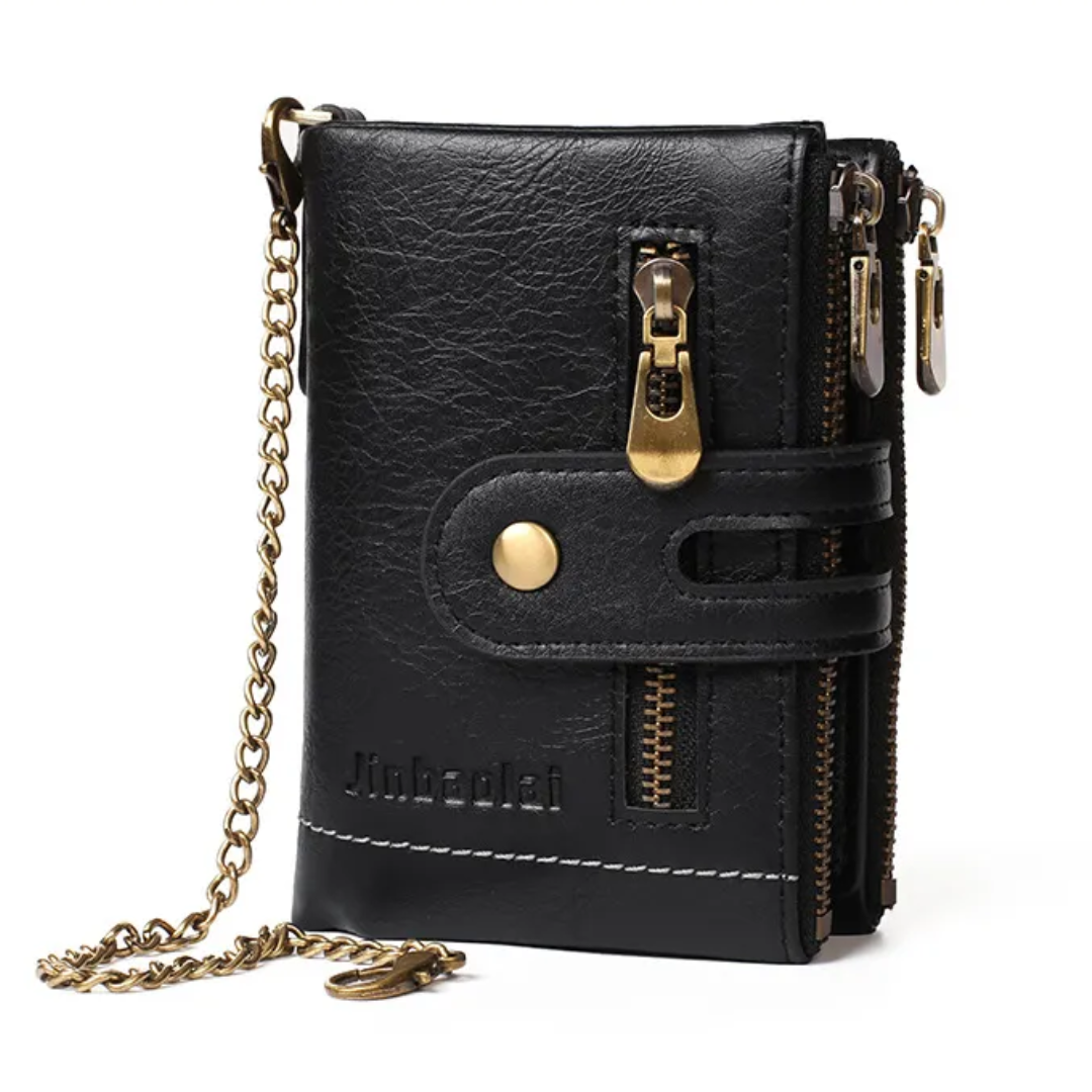 Retro Leren Portemonnee | Met stoere ketting! in de kleur Zwart voor heren in stijl geschikt voor alle seizoenen.
