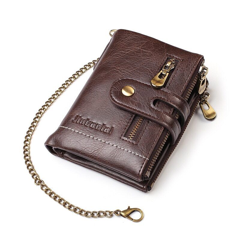 Retro Leren Portemonnee | Met stoere ketting! in de kleur Koffie voor heren in stijl geschikt voor alle seizoenen.