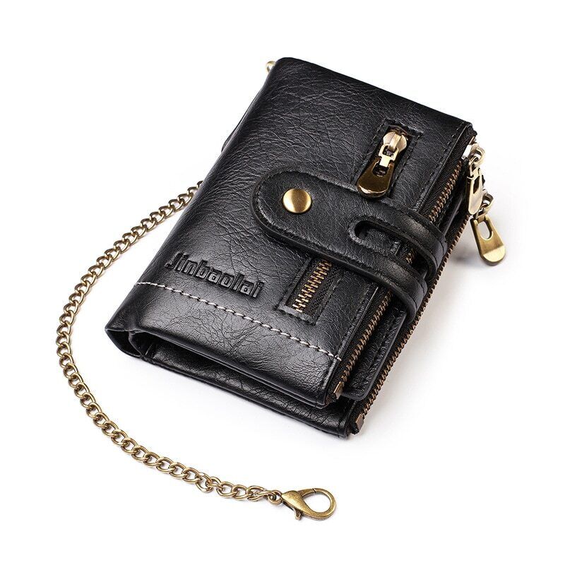Retro Leren Portemonnee | Met stoere ketting! in de kleur Zwart voor heren in stijl geschikt voor alle seizoenen.