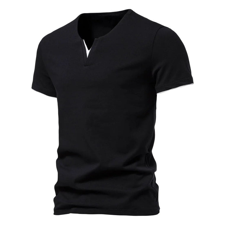 Rieks | Katoenen Slim Fit T-shirt in de kleur Zwart voor heren in Formal stijl geschikt voor alle seizoenen.