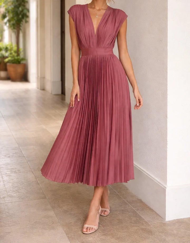 Plissé jurk met V-hals