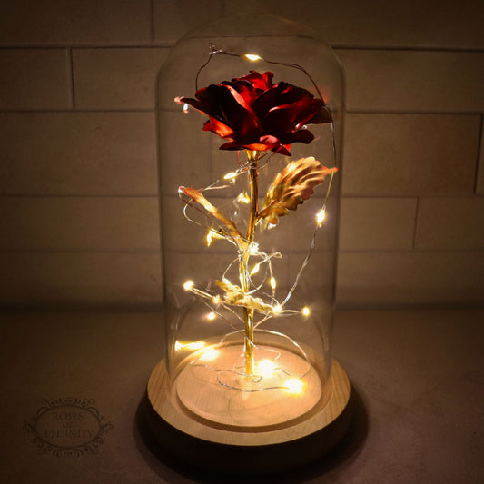 Roos | Gouden kleur roos in glas