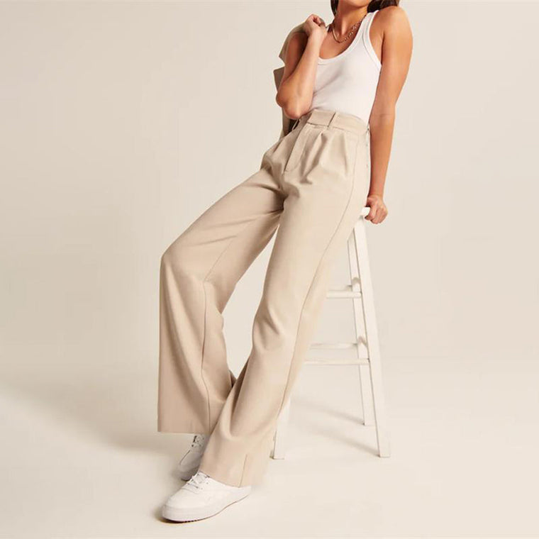 Roos | Stijlvolle hoge taille broek in de kleur Beige voor dames in stijl ideaal voor de winter