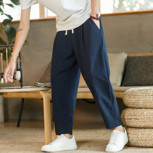 Såke | Katoenen pantalon in de kleur Marineblauw voor heren in Formal stijl geschikt voor alle seizoenen.