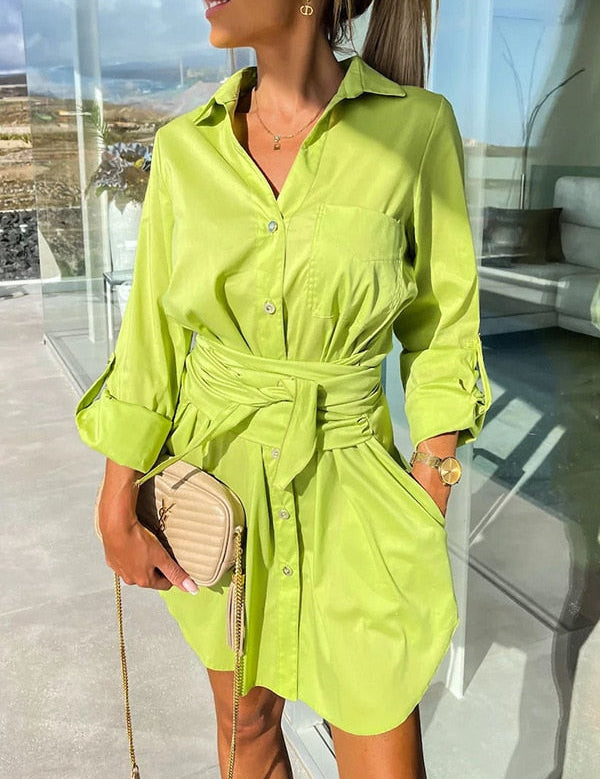 Sanne | Betoverende blousejurk in de kleur Groen voor dames in stijl ideaal voor de lente.